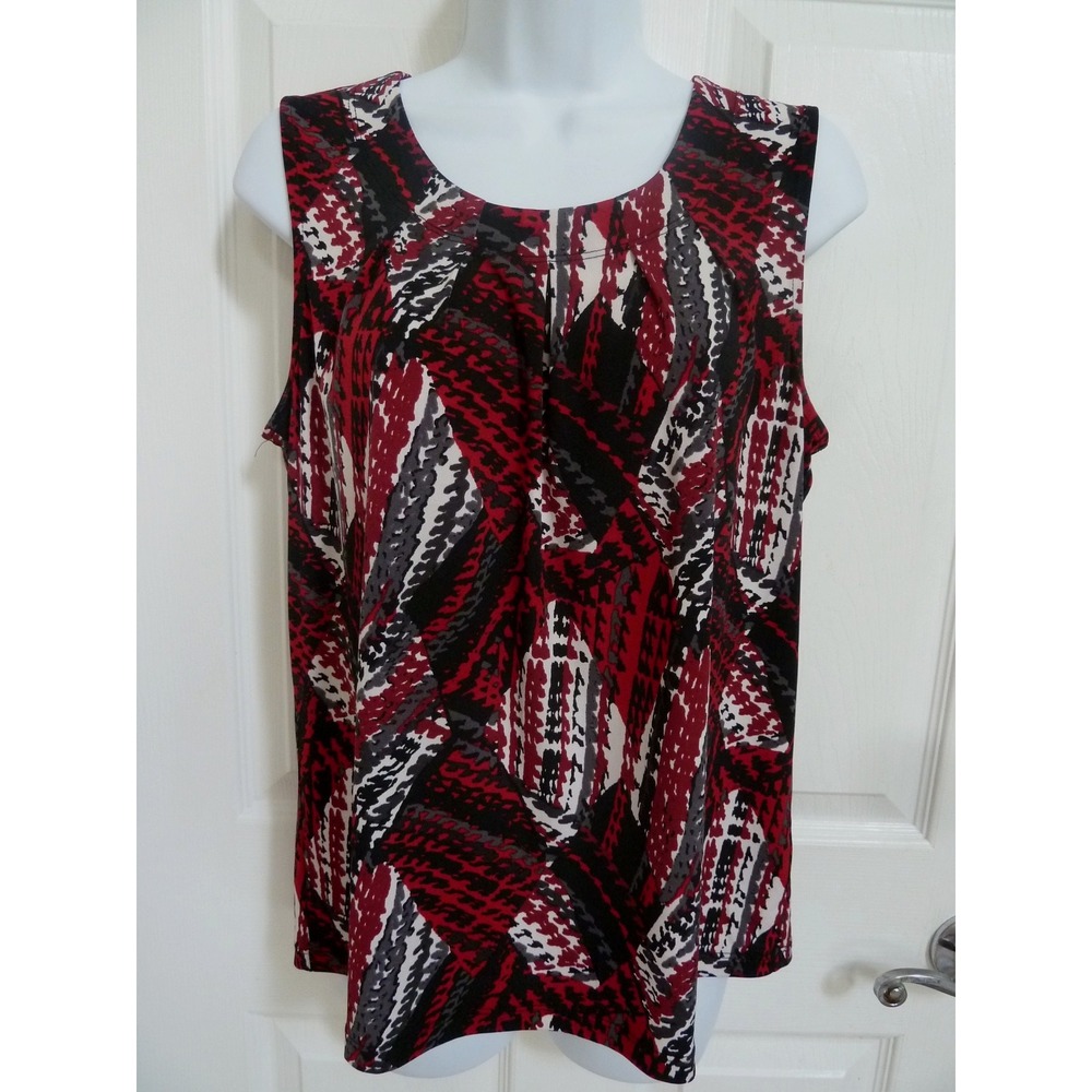 Kasper Women Medium Red Black Abstract Career Office Blouse Sleeveless Pullover